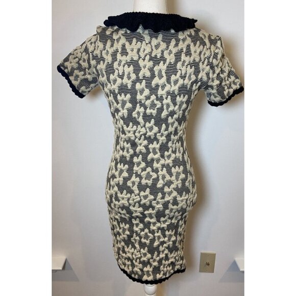 Tach Nana Jacquard Knit Dress Cream Black Floral Crochet Collar XS - Picture 3 of 5